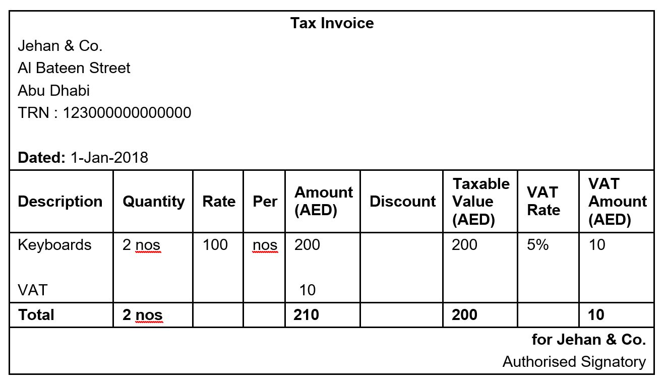 Tax Invoice to unregistered customer under VAT in UAE
